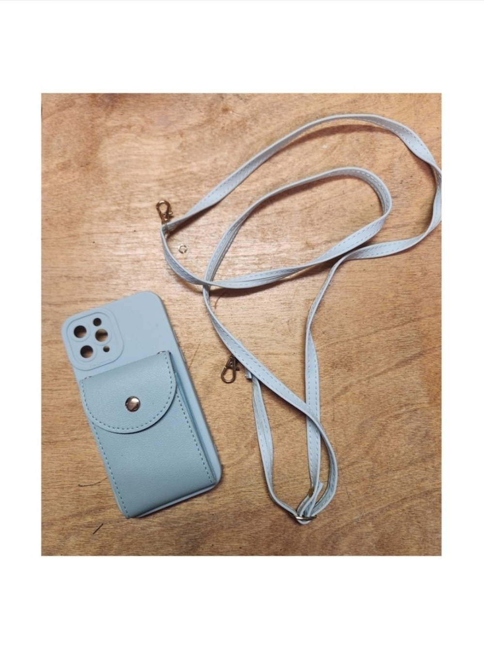 Iphone 13 Mini Light Blue Phone Crossbody Case with Card Pocket and Strap